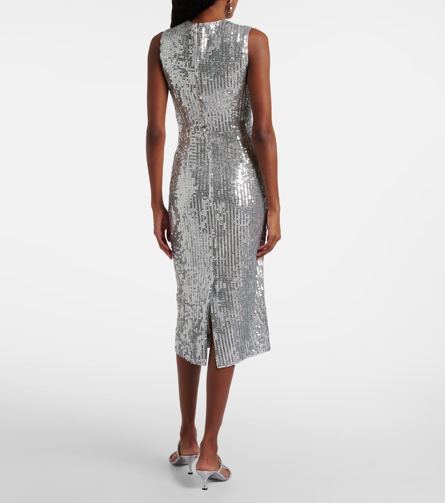 Dolce & Gabbana Sequined Midi Dress In Silver