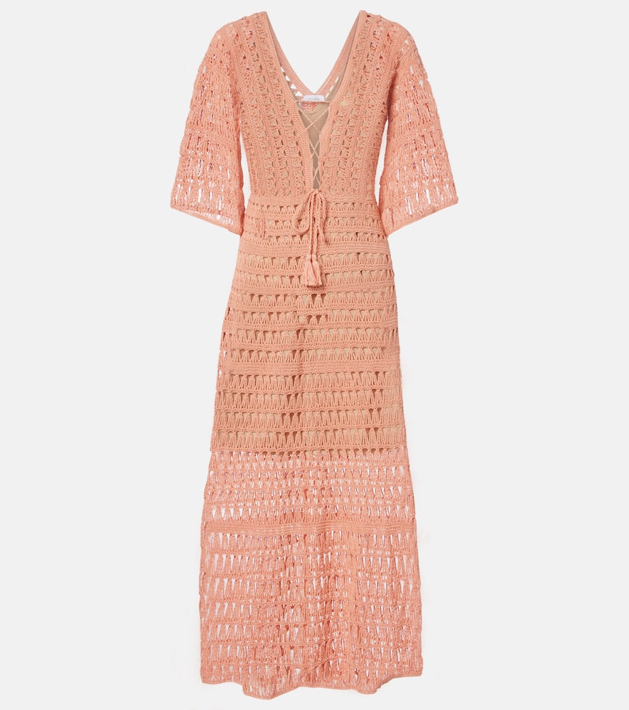 Anna Kosturova Crochet Cotton Midi Dress In Pink