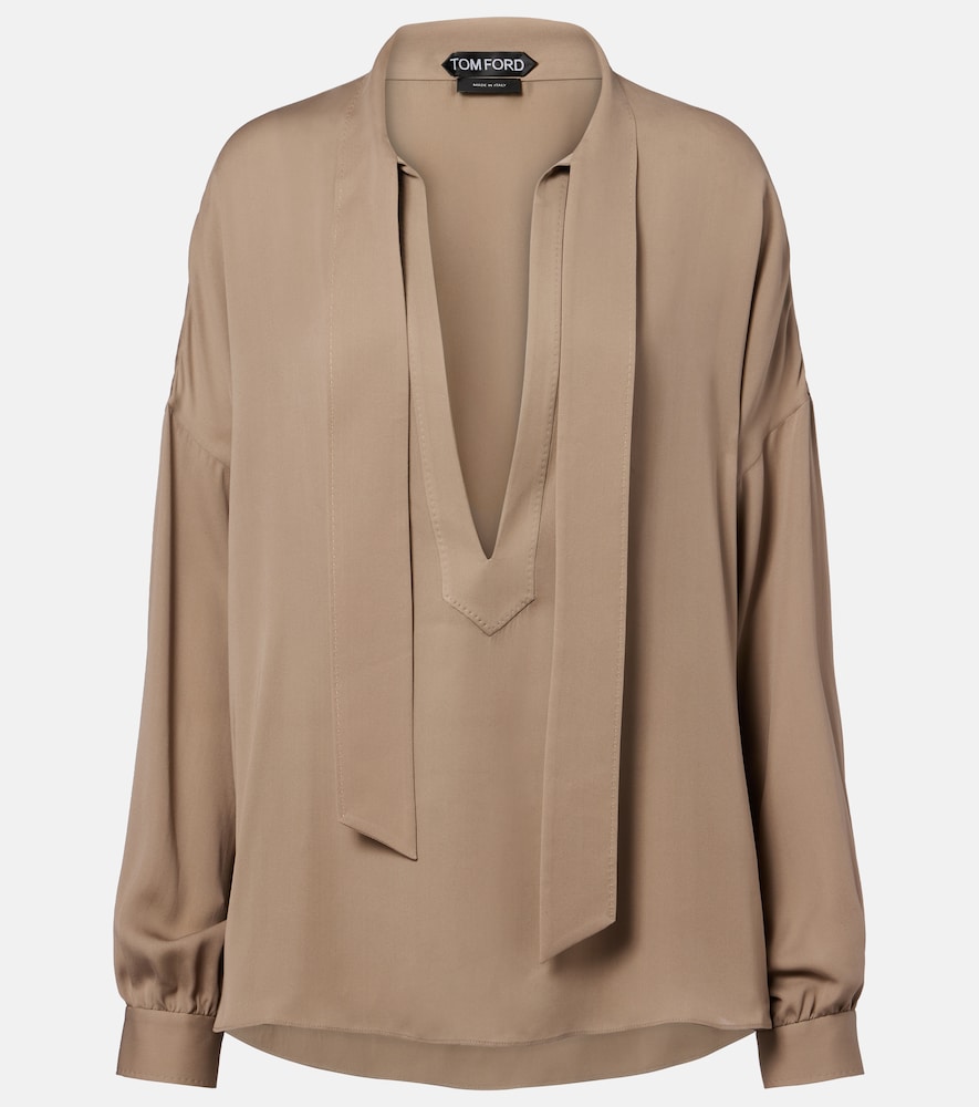 Tom Ford Women's Brown Tie-Neck Silk Georgette Blouse UK Size 8 - Mytheresa