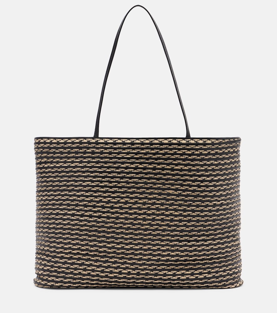 Beau Large leather-trimmed raffia tote bag