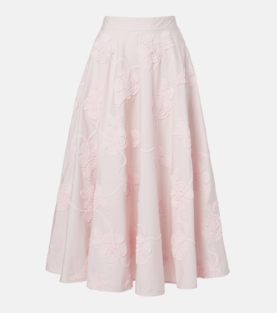 Rotate Birger Christensen Berty Embroidered Cotton Midi Skirt In Pink