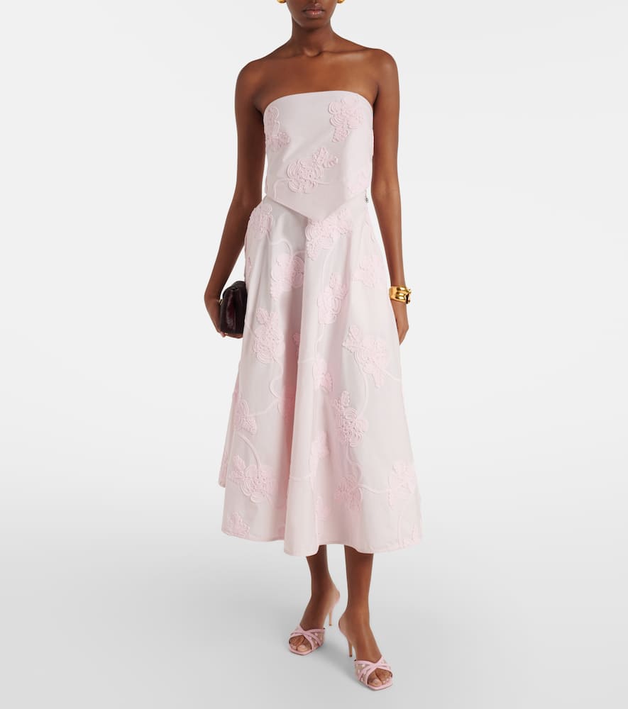 Rotate Birger Christensen Berty Embroidered Cotton Midi Skirt In Pink