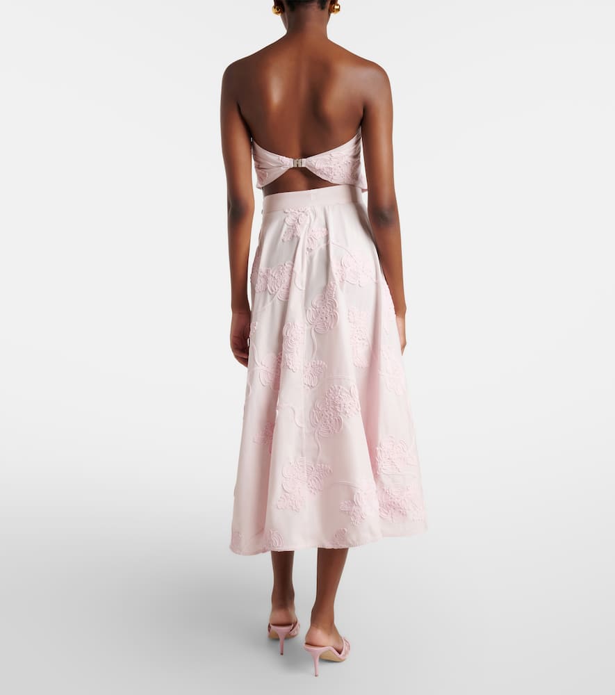 Rotate Birger Christensen Berty Embroidered Cotton Midi Skirt In Pink