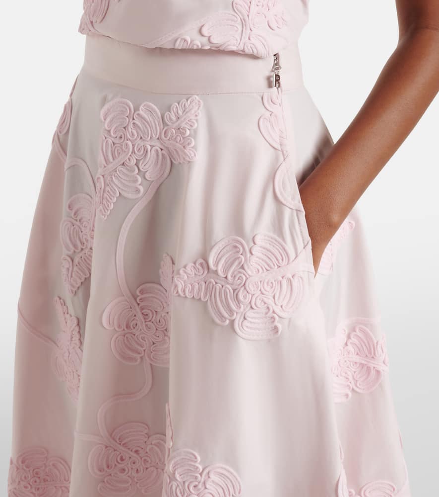 Rotate Birger Christensen Berty Embroidered Cotton Midi Skirt In Pink