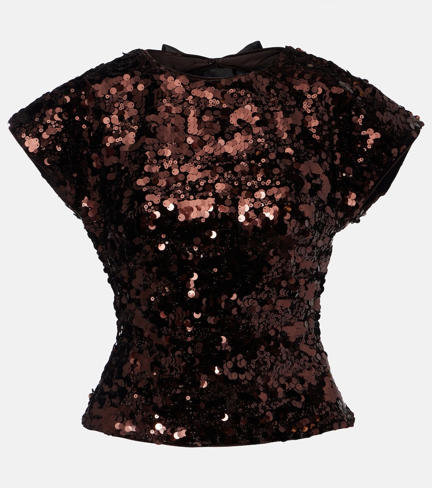 Ganni Women's Brown Bow-Detail Sequined Open-Back Top UK Size 6 - Mytheresa