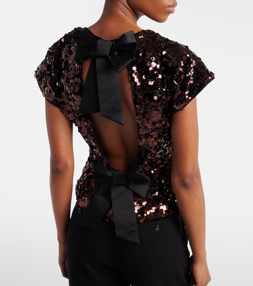  Ganni Ganni Bow-detail Sequined Open-back Top 