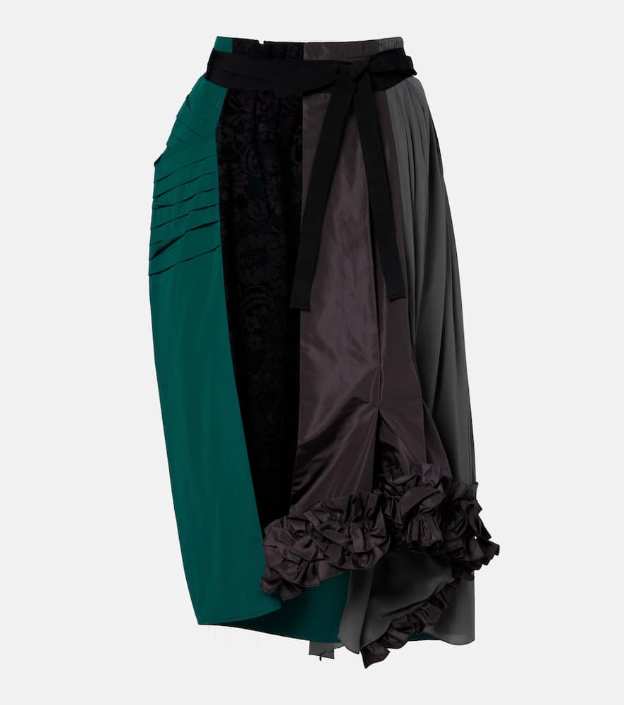 Prada Paneled Belted Midi Skirt In Gray