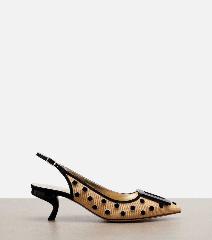  Roger Vivier Roger Vivier Slingback-pumps Virgule Aus Canvas Mit Veloursleder 