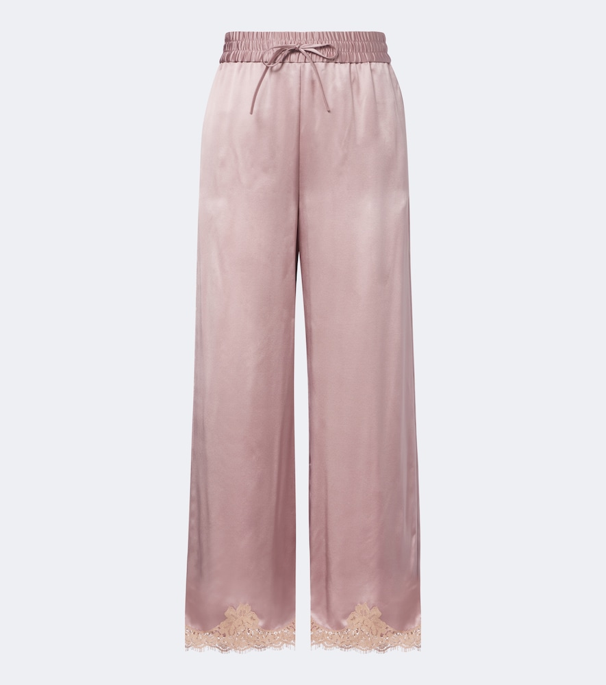 Valentino Women's Pink Lace-Trimmed Silk Crepe Satin Wide-Leg Pants UK Size 18 - Mytheresa