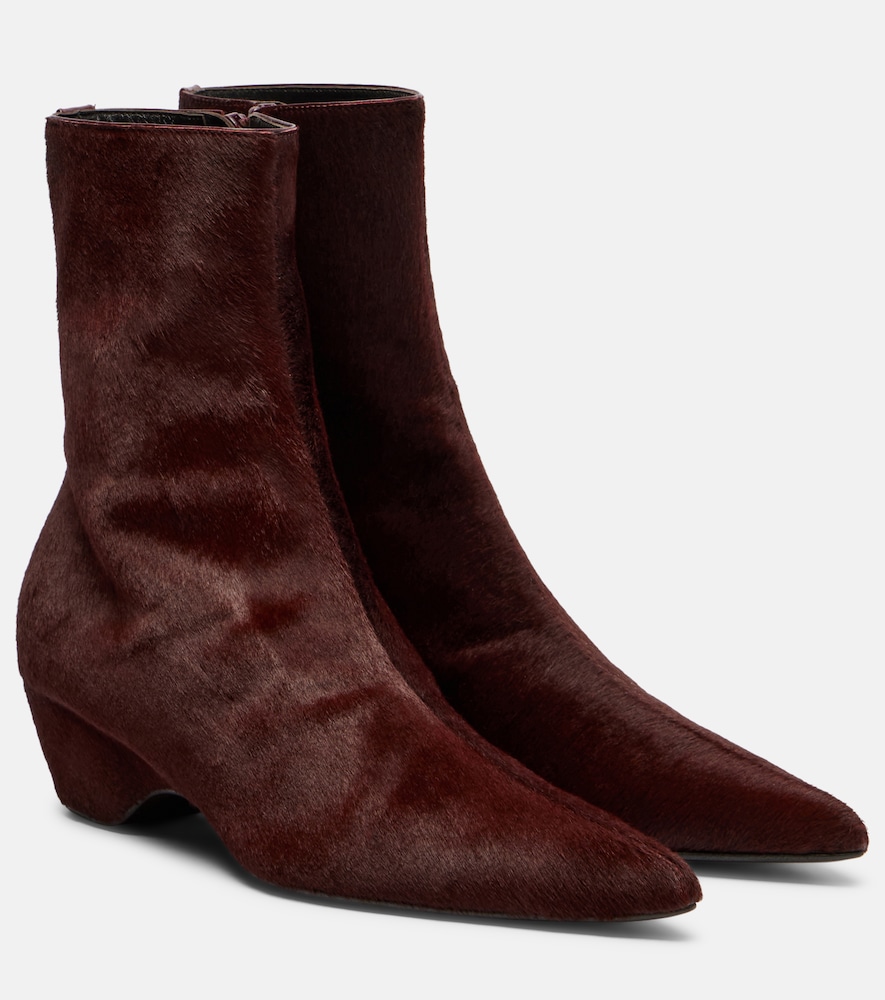 Khaite Sybil Calf Hair Burgundy Ankle Boots