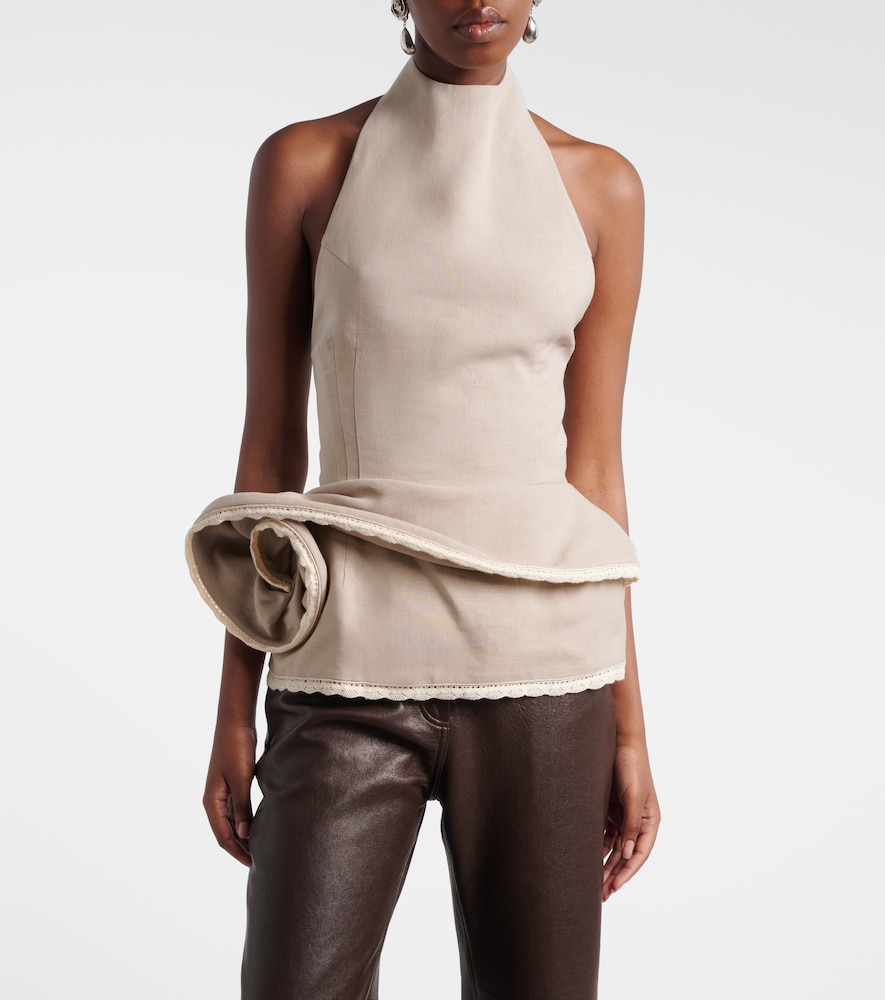 Magda Butrym Peplum floral-appliqué linen top