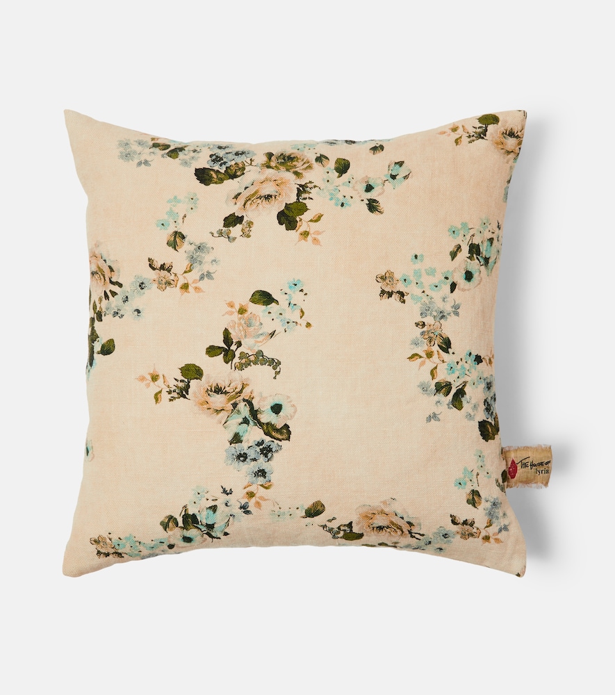 The House Of Lyria Vetiver Floral Linen Cushion In Sand
