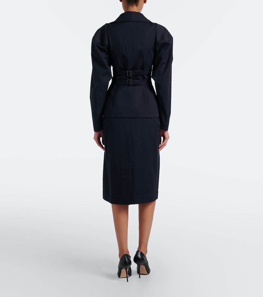 Pleated Cotton And Wool Pencil Skirt