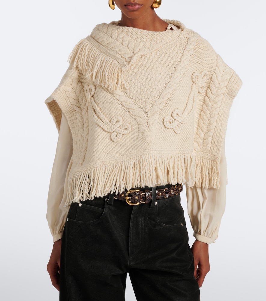 Kacie Cable-Knit Wool-Blend Poncho