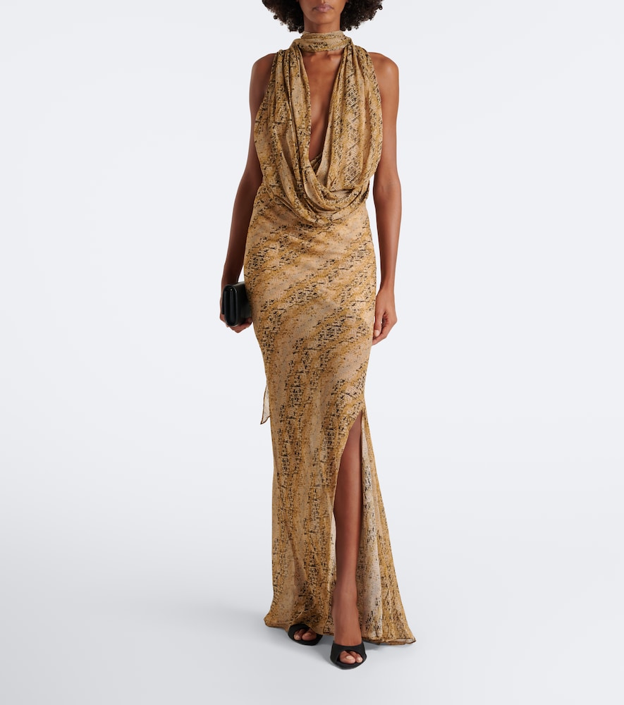 Isolde Draped Snake-Print Georgette Top
