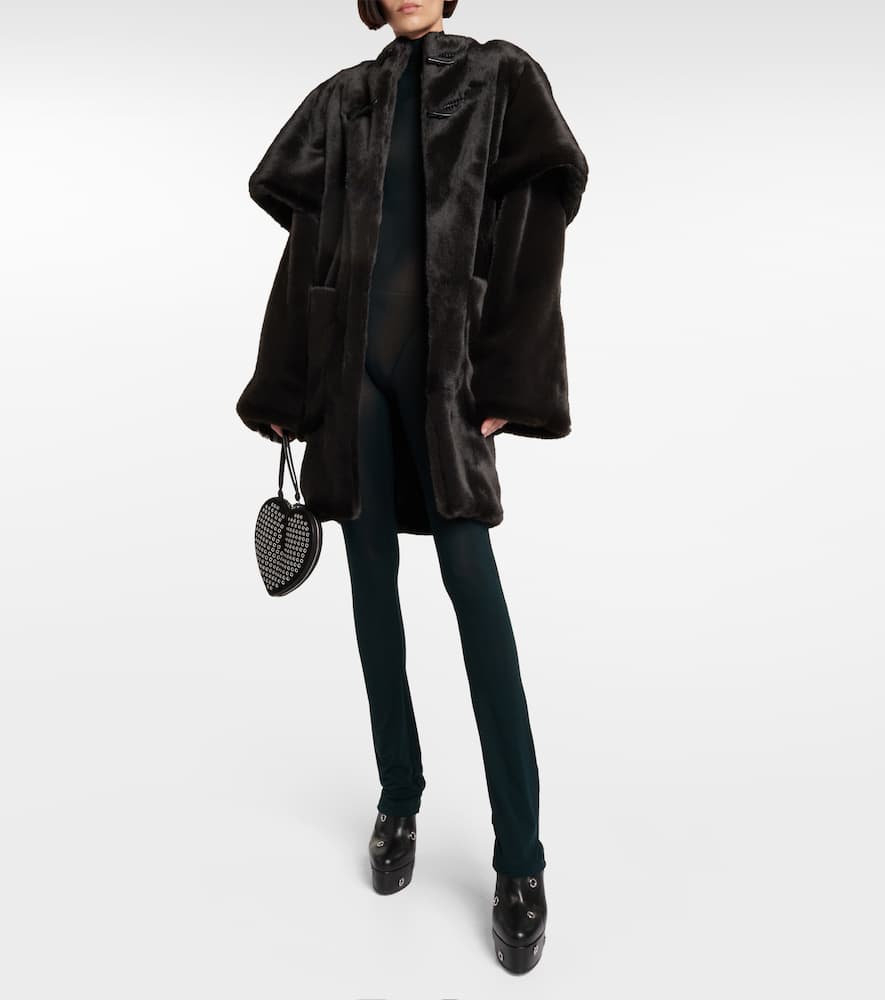 Shop Alaïa Leather-trimmed Faux Fur Coat In Black