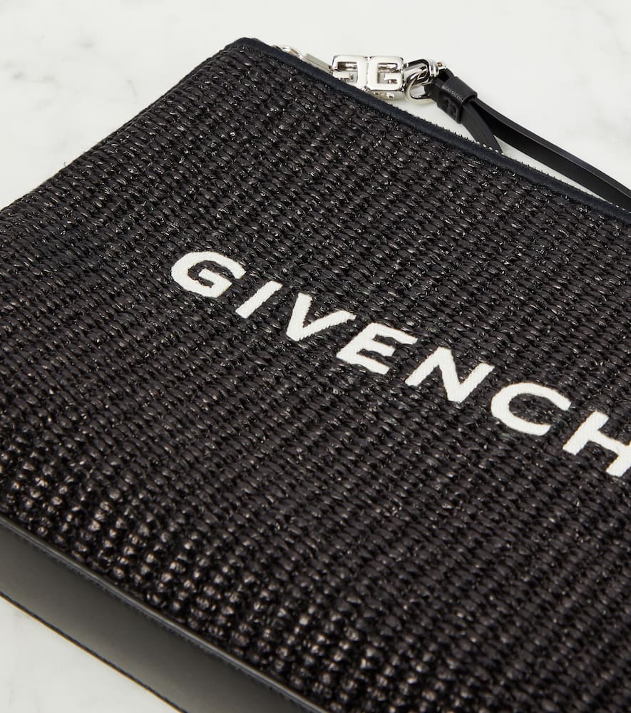 Shop Givenchy Logo Raffia Clutch In Black