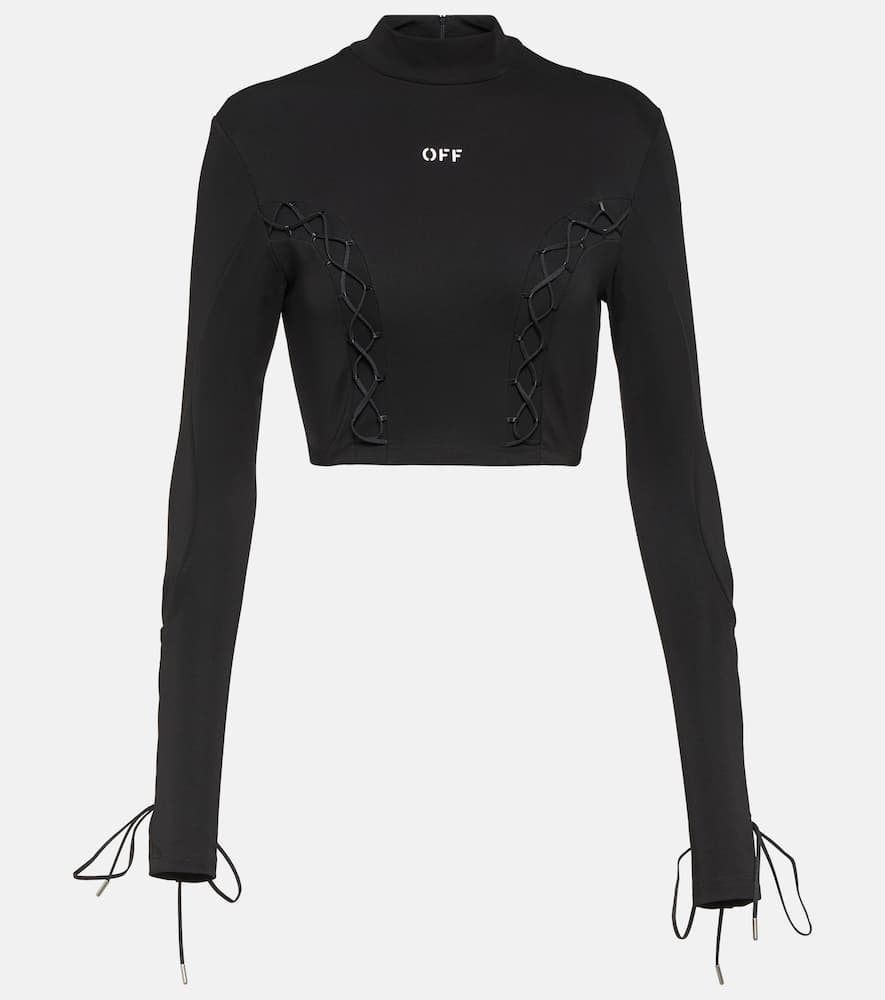 Off-white Logo Laced Cropped Top In Black