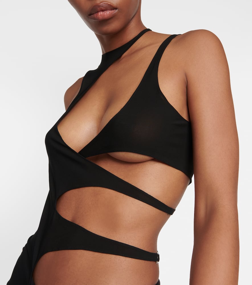 Mugler Asymmetric Cutout Crêpe Beach Dress In Black