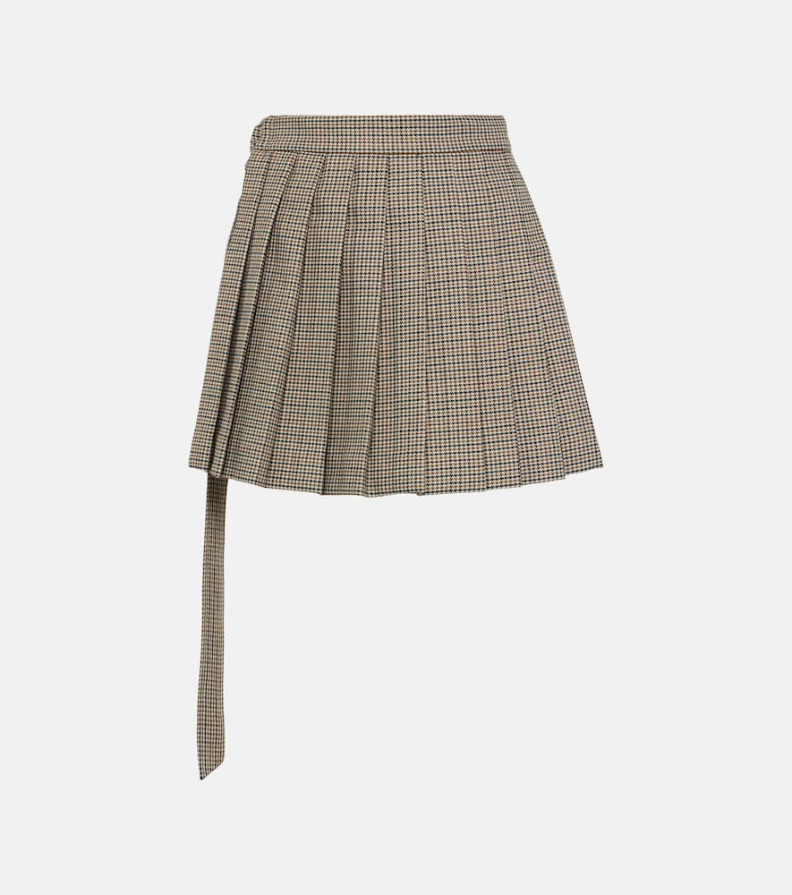 Pleated houndstooth virgin wool miniskirt