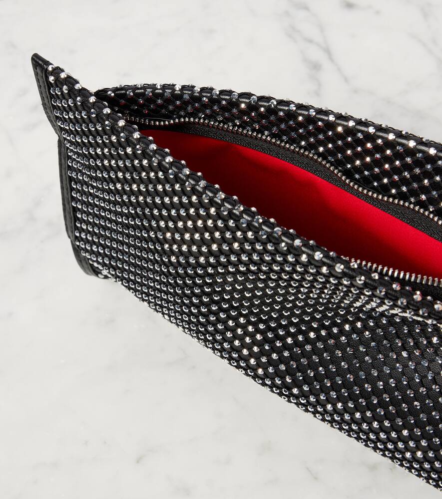 Christian Louboutin Loubitwist Small Embellished Leather Clutch In Black