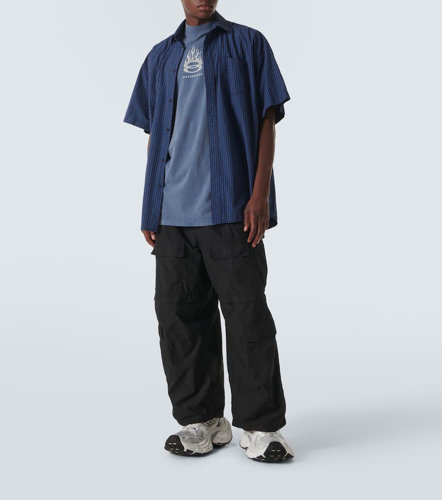 Balenciaga Logo Layered Cotton Shirt In Blue