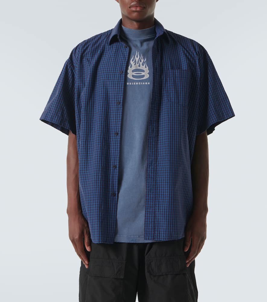 Balenciaga Logo Layered Cotton Shirt In Blue