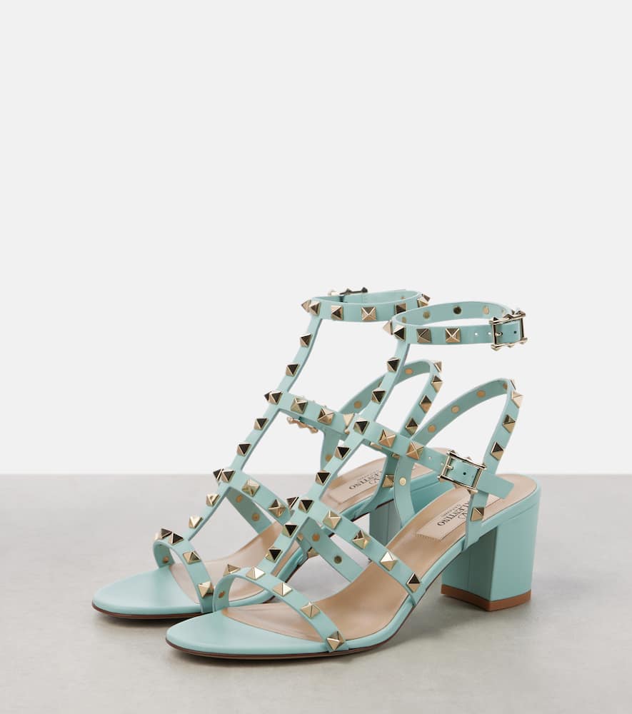 Valentino Rockstud Classic 60 Leather Sandals In Blue