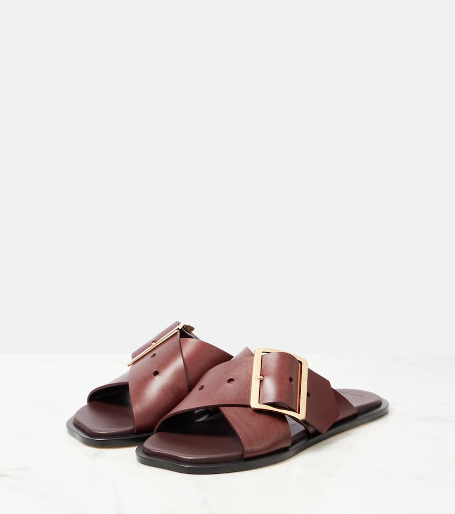 Shop Loewe Petal Belt Leather Sandals In Burgundy