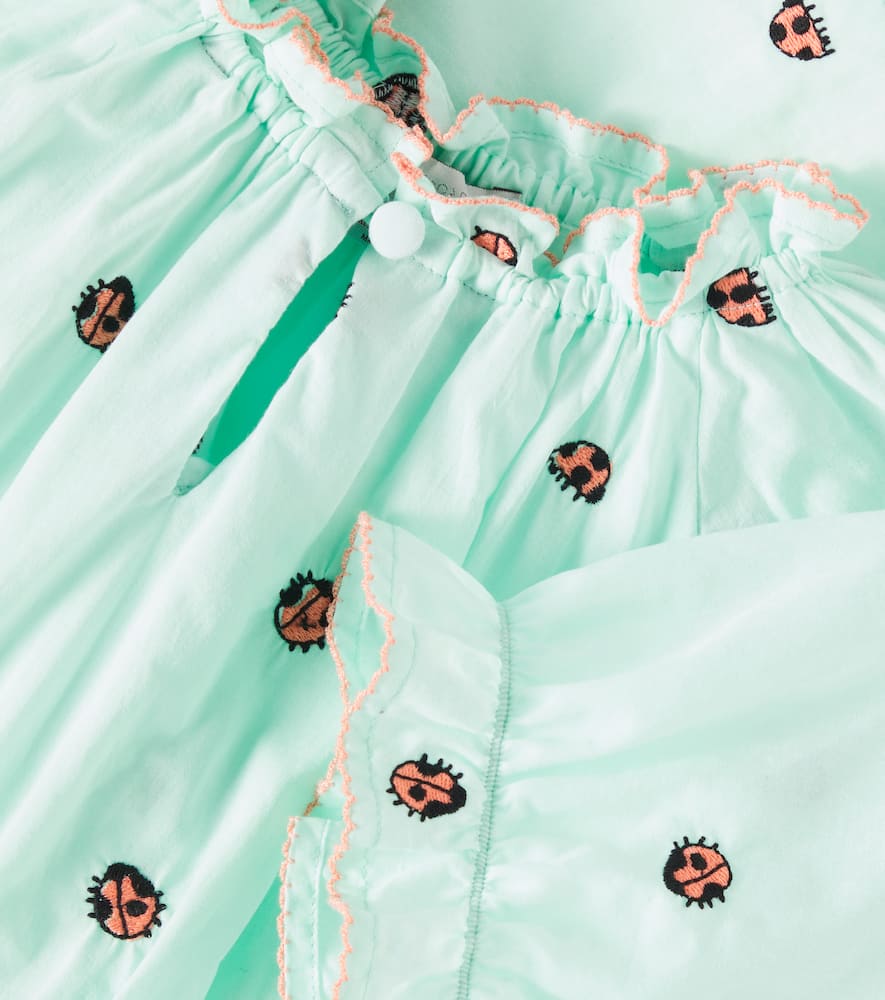Stella Mccartney Embroidered Cotton Dress In Green