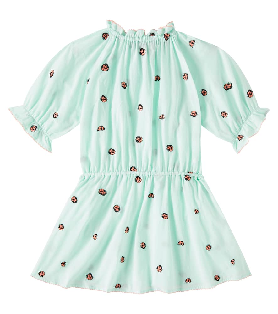 Stella Mccartney Embroidered Cotton Dress In Green