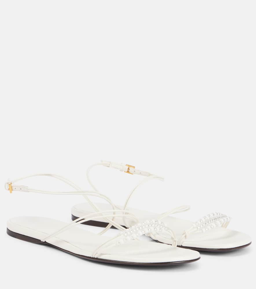 Khaite Bead-embellished Loop Flat Sandals In White
