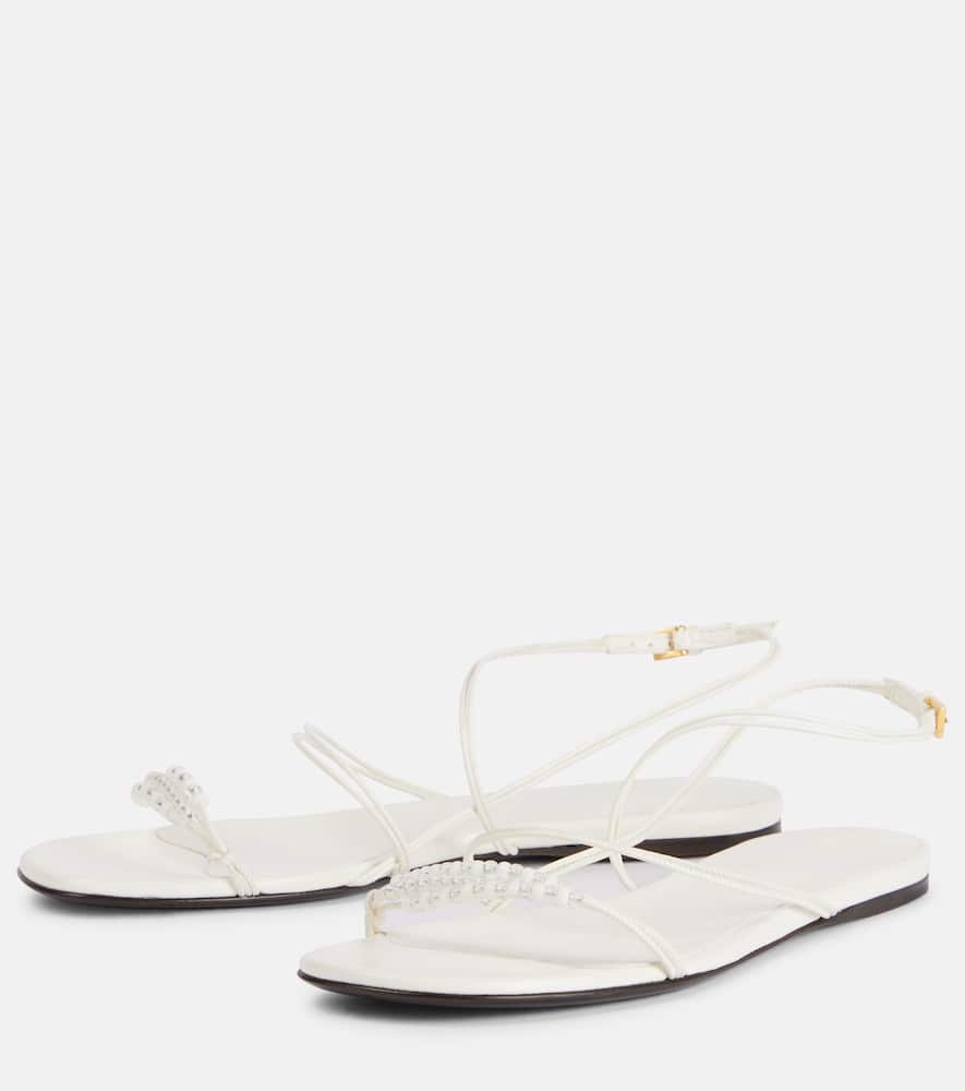 Khaite Bead-embellished Loop Flat Sandals In White