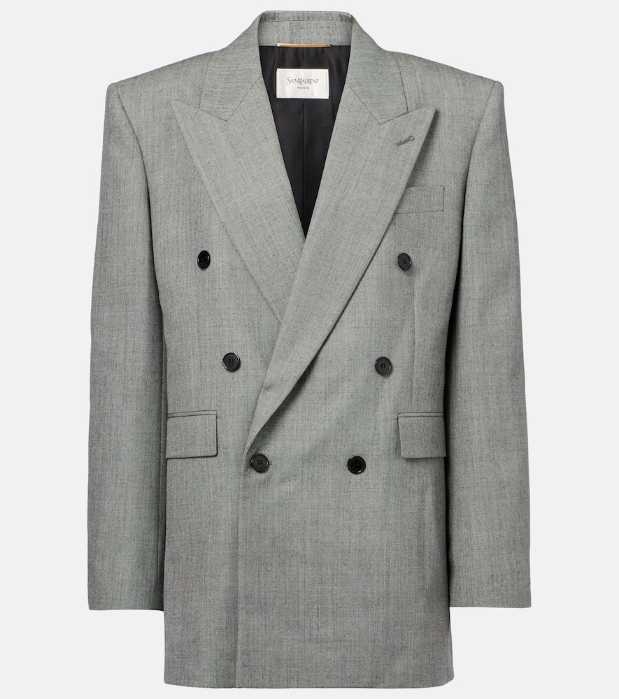 Double-breasted wool twill blazer