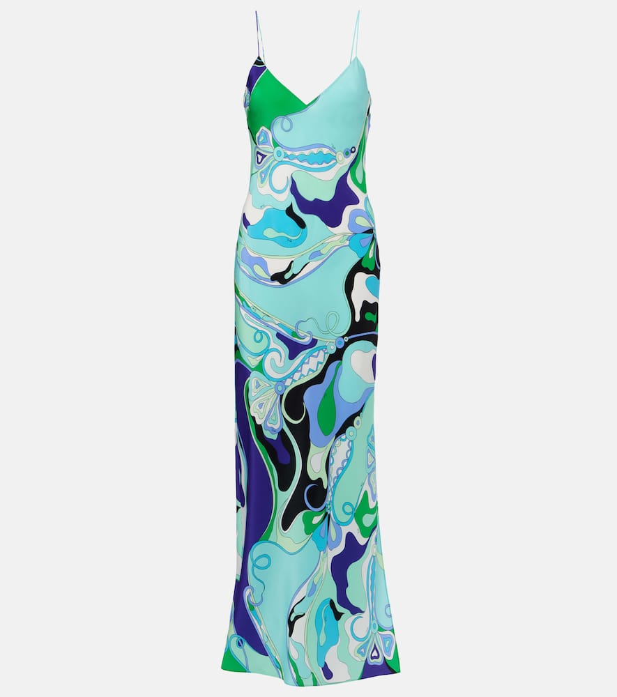 Pucci Abstract Print Maxi Dress With Spaghetti Straps In Green