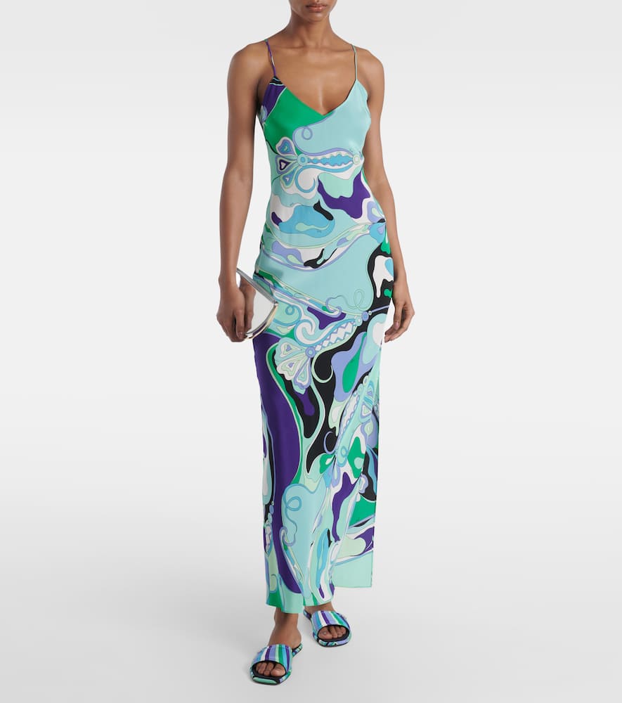 Pucci Abstract Print Maxi Dress With Spaghetti Straps In Green