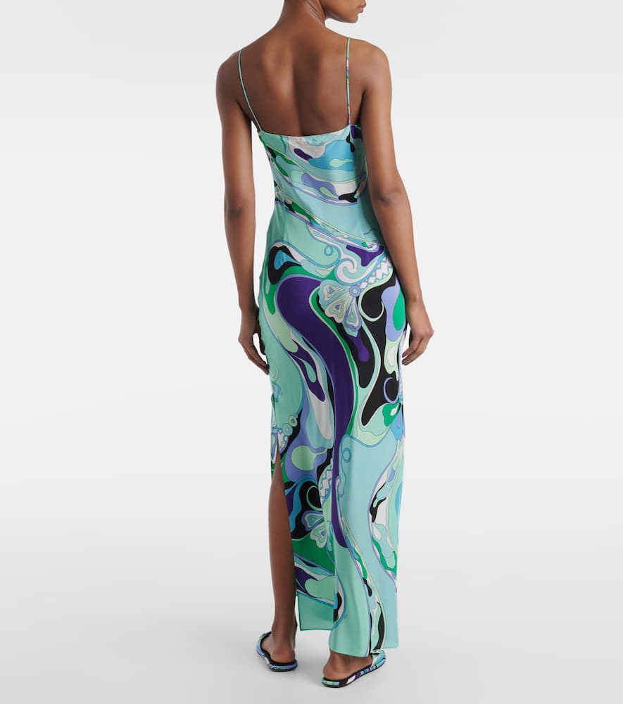 Pucci Abstract Print Maxi Dress With Spaghetti Straps In Green