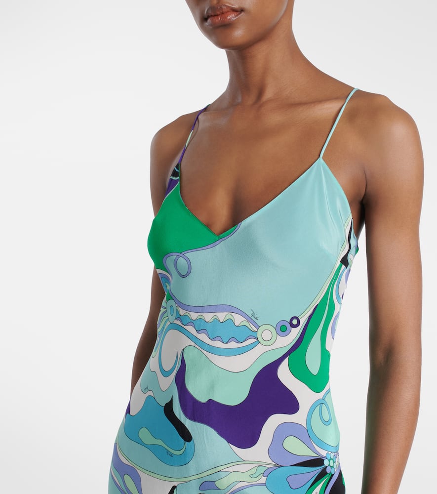 Pucci Abstract Print Maxi Dress With Spaghetti Straps In Green