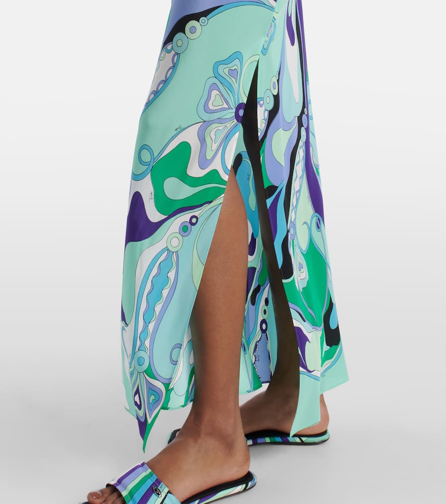 Pucci Abstract Print Maxi Dress With Spaghetti Straps In Green