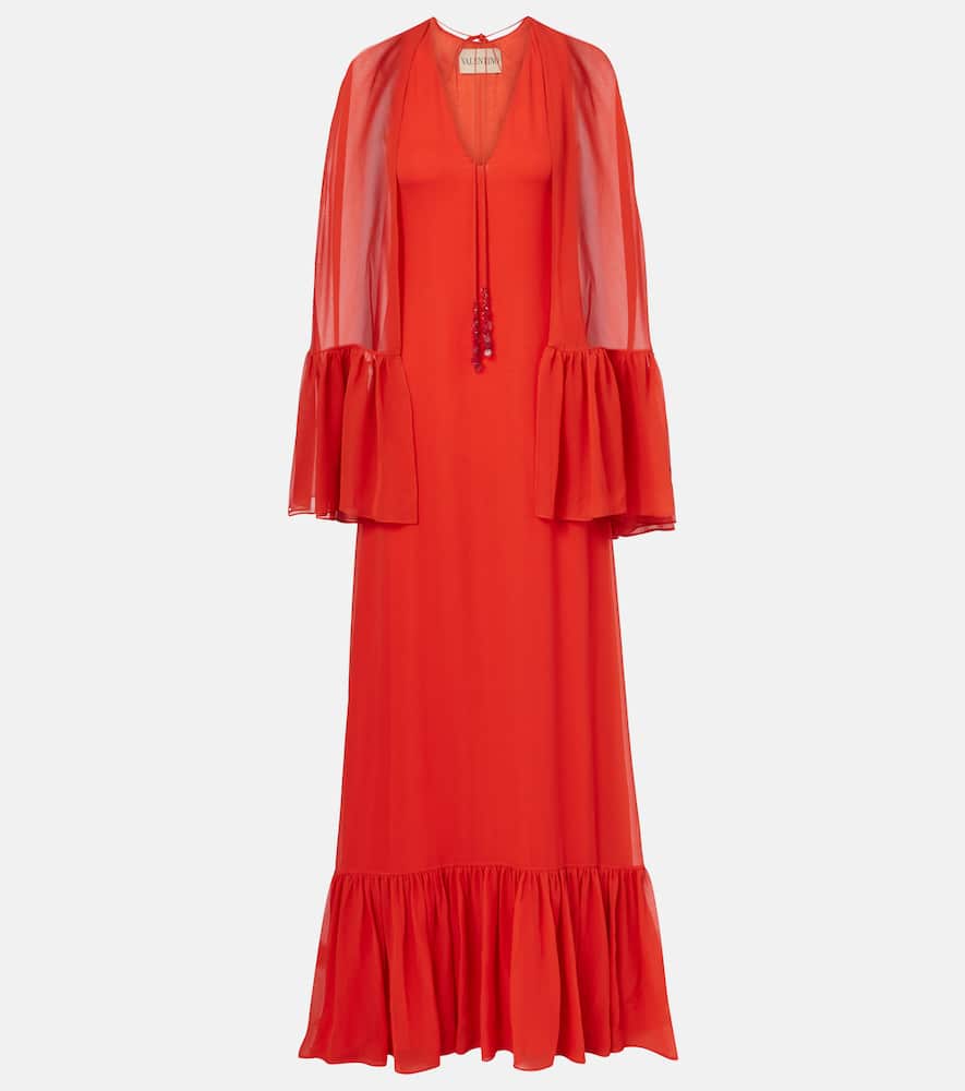 Caped silk georgette maxi dress