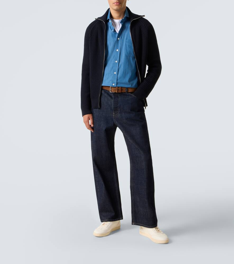 Slowear Virgin Wool Zip-up Cardigan In Black