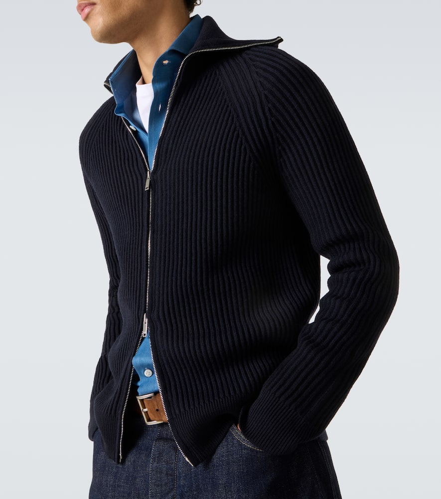 Slowear Virgin Wool Zip-up Cardigan In Black