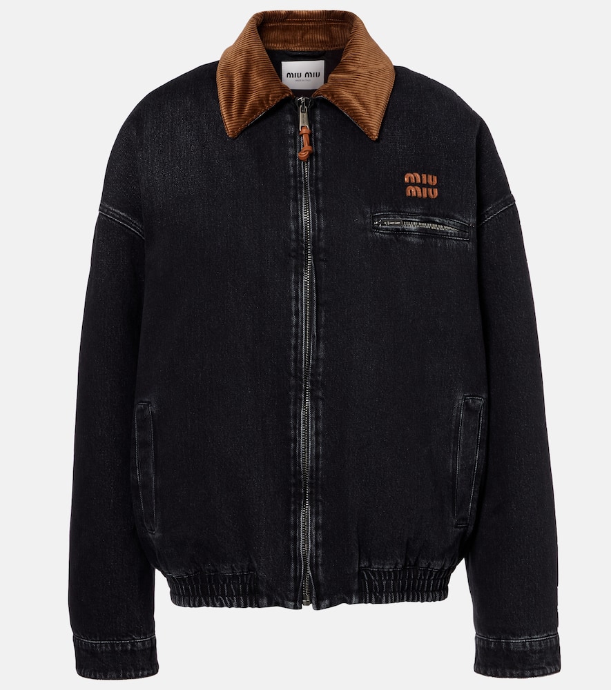 Miu Miu Shearling-trimmed Denim Jacket In Blue