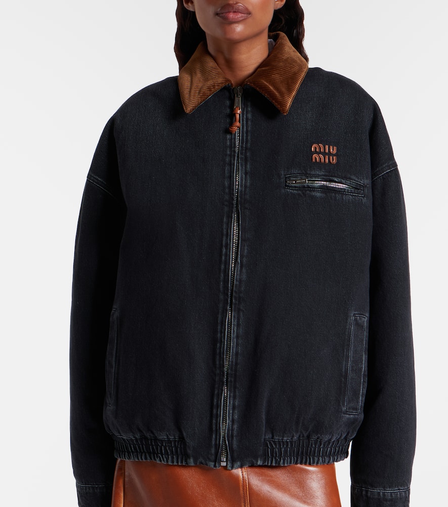 Miu Miu Shearling-trimmed Denim Jacket In Blue