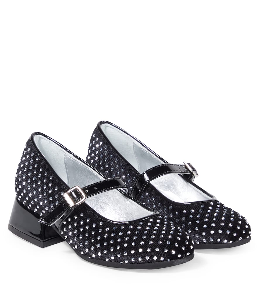 Monnalisa Dorothy Embellished Velvet Ballet Flats In Black