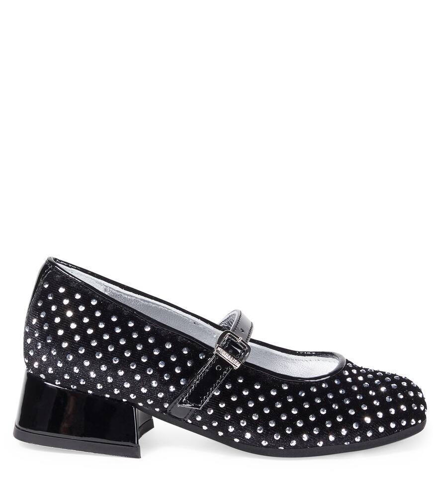 Monnalisa Dorothy Embellished Velvet Ballet Flats In Black
