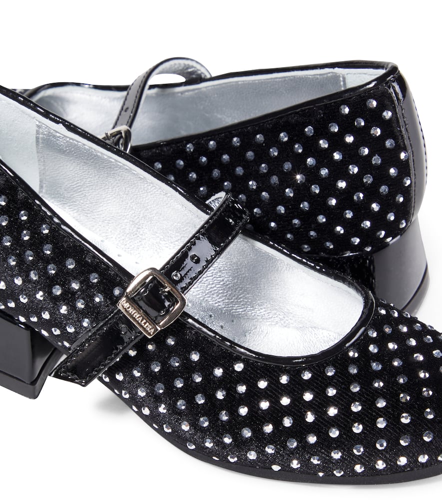 Monnalisa Dorothy Embellished Velvet Ballet Flats In Black