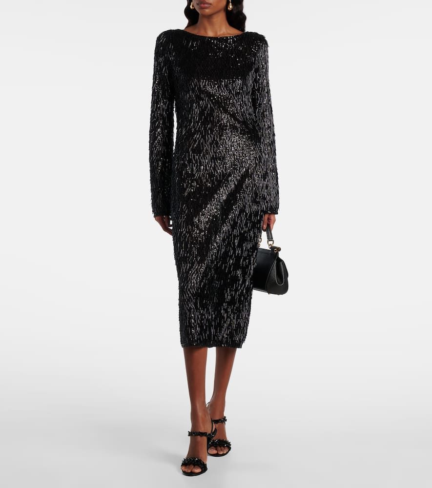Dolce & Gabbana Sequined Midi Dress In Black