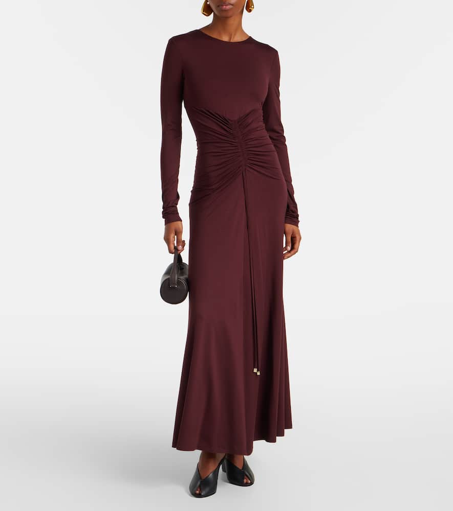 Max Mara Jersey Ruched Maxi Dress In Black
