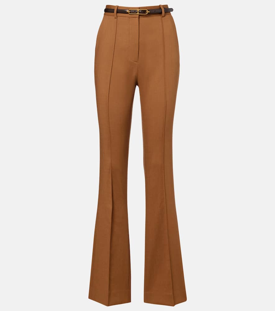 Veronica Beard Gracie Belted Wool Flared Pants In Neutral